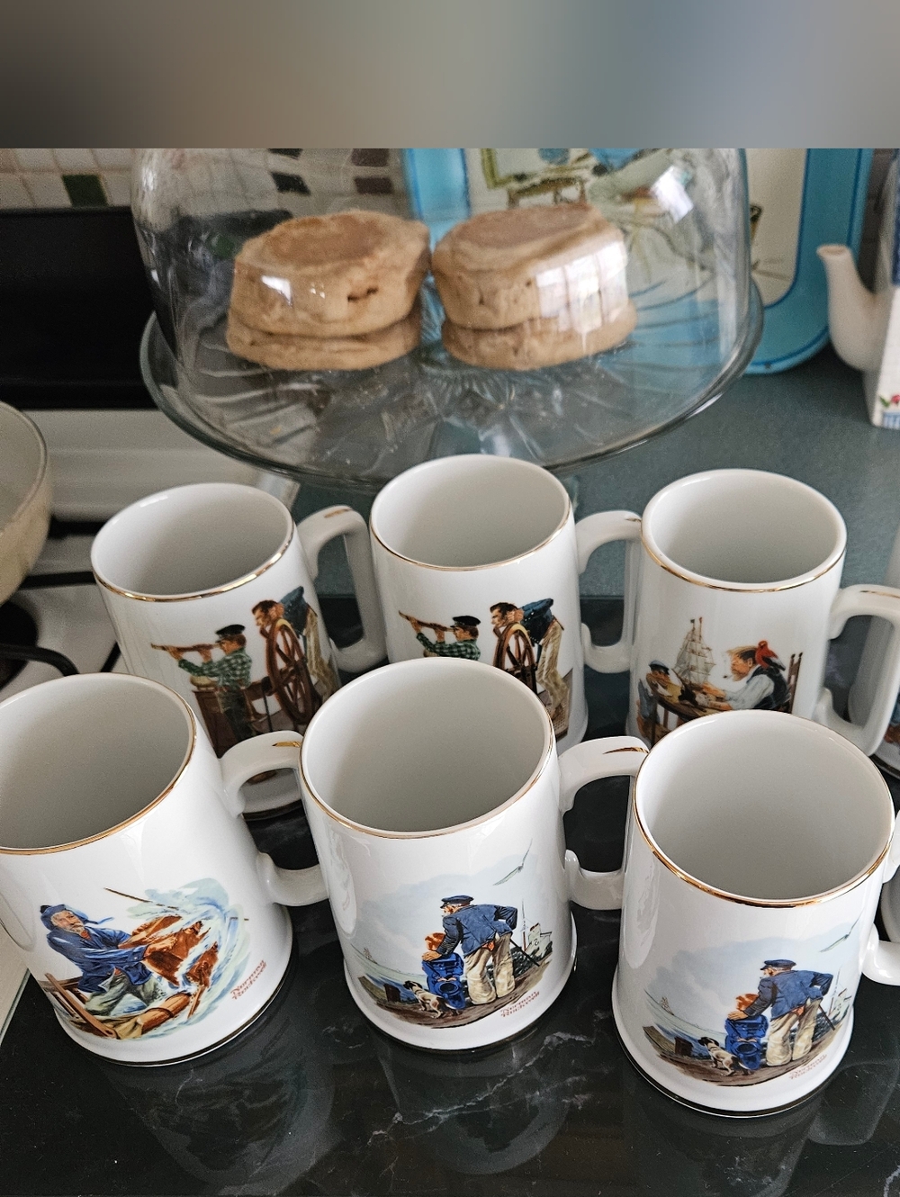 Norman Rockwell Museum Collection 1982 Vintage Coffee Tea Mugs Set of 8